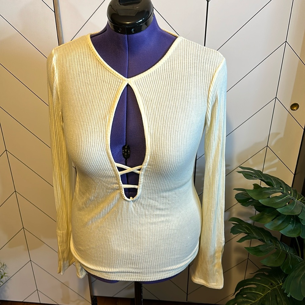 Project Social Urban Outfitters Large Cream White Plunging Top Shirt Balletcore